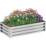 Carr� potager de jardin rectangulaire t�le d'acier ondul�e 120 x 60 x 30, 5 cm argent