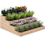 Carr� potager de jardin sans fond 4 �tages pour herbes l�gumes fruits fleurs 113 x 113 x 46 cm bois naturel ...