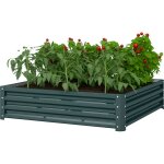 Carr� potager de jardin t�le d'acier ondul�e 120 x 120 x 30 cm vert fonc�