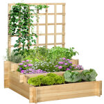 Carr� potager jardini�re � 3 �tages avec treillis lit sur�lev� en bois pour plantes grimpantes l�gumes ...