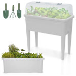 Carr� potager sur pied plastique blanc avec couvercle 76x 66x37cm jardini�re sur�lev�e