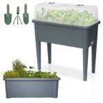 Carr� potager sur pied plastique gris avec couvercle 76x 66x37cm jardini�re sur�lev�e