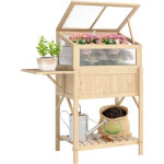Carr� potager sur pieds avec serre - outsunny - table lat�rale pliante, �tag�re de rangement - en bois ...