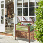 Carr� potager sur�lev� avec mini - serre 90x50x93 cm, bois massif brun et panneaux transparents, a�ration ...