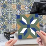 Carrelage adh�sif 15x15 vert bleu credence adhesive pour cuisine brique, 20 pcs stickers muraux salle ...