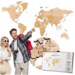 Carte du monde en bois 3d xxl naturel 181x100 cm puzzle mural en bois