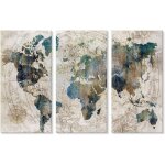 Carte du monde vintage sur toile, grande affiche, bleu cyan, d�coration pour salon, chambre, bureau, ...