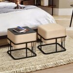[en. casa] - lot de 2 poufs empilables tas multifonctionnel carr� beige