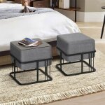 [en. casa] - lot de 2 poufs empilables tas multifonctionnel carr� gris fonc�