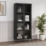 [en. casa] - armoire vitr�e s�kyl� acier verre 180 x 80 x 35 cm noir