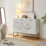 [en. casa] - buffet lavangen 75 x 100 x 35 cm or effet marbre blanc