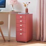 [en. casa] - caisson de bureau kkar  roulettes avec 5 tiroirs 69 x 28 x 41 cm rouge pastque