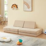[en. casa] - canap de jeu de 5 pices norhulta velours ctel 150 x 66 x 46 cm beige