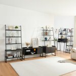 [en. casa] - ensemble de 5 meubles storfjord avec bureau, meuble tv et 3 �tag�res �chelles noir