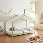 [en. casa] - lit enfant brome bois de pin 90 x 200 cm vert menthe blanc