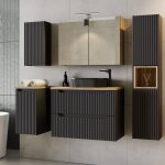 [en. casa] - meuble double vasque newport 161 x 60 x 40 cm noir effet chne