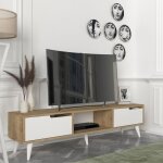 [en. casa] - meuble tv kullila 160 x 35 x 40 cm effet ch�ne / blanc