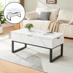 [en. casa] - table basse rauli avec surface relevable et rabattable effet marbre blanc