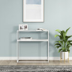 [en. casa] - table console kuhmo mtal verre tremp 80 x 80 x 30 cm blanc transparent