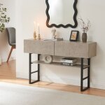 [en. casa] - table console varberg 75 x 120 x 30 cm noir effet b�ton clair
