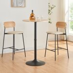 [en. casa] - table haute ronde vantaa acier mdf 100 x 60 cm noir effet chne
