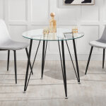 Table ronde pour salle  manger huittinen verre tremp acier laqu 72 x 80 cm transparent noir [en. casa] ...