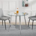 [en. casa] - table de salle  manger ronde humppila verre tremp acier 75 x 80 cm transparent chrome