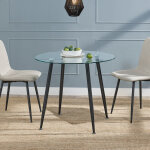[en. casa] - table de salle  manger ronde humppila verre tremp acier 75 x 80 cm transparent noir