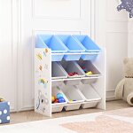 [en. casa] - tagre de rangement muxa pour enfant avec 9 bacs ouverts blanc / gris / bleu