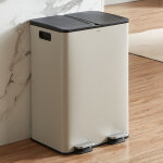 Casabel poubelle 60l grise, double compartiment, couvercles