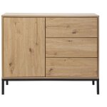 Calicosy - commode 1 porte 3 tiroirs dcor chne l90 x h80 cm - lenny