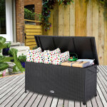 Coffre de jardin xxl noir coffre de rangement avec roulettes 270 l tanche vrin  gaz 117x53x60 cm jardin ...