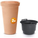 Pot de fleurs xxl 42l bac  plantes 63x40cm rond rsistant  l'hiver jardin terrasse cache - pot bac ...