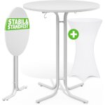 Table haute blanche pliable avec housse mange debout 110 cm bar bistrot jardin 2 crochets inclus intrieur ...