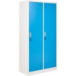 Casier double en mtal armoire vestiaire gymnase salle de sport cole 2 portes blanc et bleu athlete