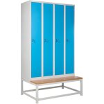 Casier en m�tal avec banc armoire vestiaire gymnase salle de sport �cole 4 portes blanc et bleu athlete ...