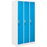 Casier triple en mtal armoire vestiaire gymnase salle de sport cole 3 portes blanc et bleu athlete