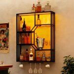 Casier � vin mural en m�tal, porte - bouteilles muraux industriels, avec bande lumineuse rgb, porte - ...