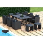 Hobag - cassis - salon de jardin encastrable 10 places - en rsine tresse - noir avec coussins gris ...