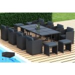 Cassis - salon de jardin encastrable 12 places - en rsine tresse - noir avec coussins gris - housse ...