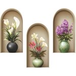 Ccykxa 3 pi�ces 21x39 cm motifs de plantes et vases � fleurs autocollants muraux en pot � fleurs d�coration ...