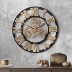 Ccykxa 30cm horloge murale geante bois, vintage silencieuse pendules murales or engrenages industrielle, ...