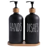 A (7. 47. 421. 3cm)2pcs distributeur de savon noir mat set 500ml en verre distributeur de liquide vaisselle ...