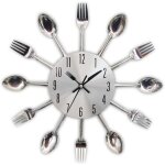 Ccykxa horloge de cuisine effet miroir avec cuill�re, fourchette, autocollant amovible en 3d pour la ...