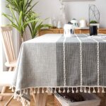 Ccykxa nappe rectangle 140x140 lin coton vintage grise decoration table cloth rectangulaire tablecloth ...
