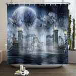 Ccykxa rideau de douche gothique d'halloween en 2 pi�ces (120 x 180 cm) ? cr�ne amusant, fant�me effrayant, ...