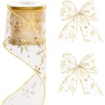 Ccykxa rubans de nol 6. 3cm ruban noel emballage cadeau 0. 9m glitter ruban avec fil de fer, or ruban ...