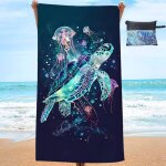 Tortue 180x90)serviette plage xxl avec sac 90x180 serviette de bain microfibre tortues de mer mduses ...