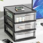 Tour de rangement plastique 3 petits tiroirs, noir, ouverture facile, meuble, organisateur, fournitures, ...