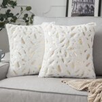 Ccykxanol housses de coussin canap 50x50 dor carr taie d'oreiller poil fourrure automne blanc decoration ...
